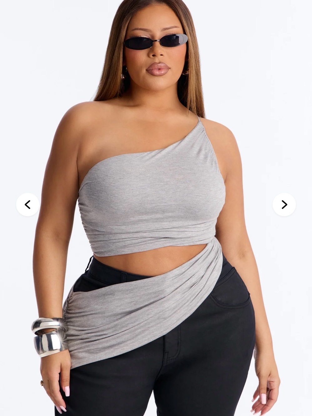 Fashion Nova One-Shoulder Twist Crop Top - Light Gray